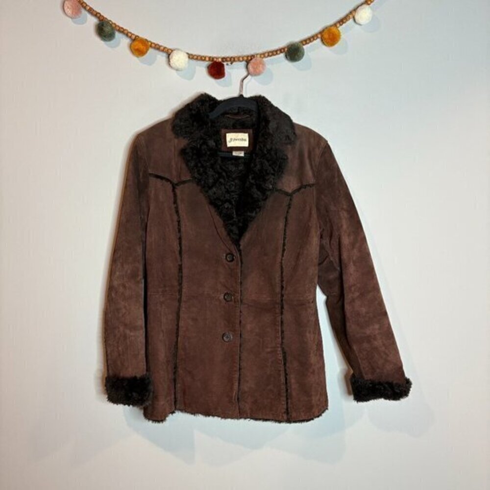Vintage brown suede leather Penny Lane style coat